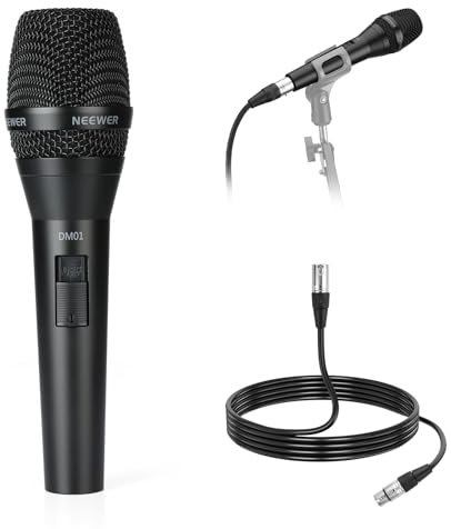 NEEWER DM01 Microphone Dynamique Cardioïde avec Câble XLR pour Podcast,Chant,PC,Jeux,Streaming,Studio,Chant,Discours,Performances en Direct,Impédance 600Ω+/- 30%,Plage de fréquences 100Hz-10KHz