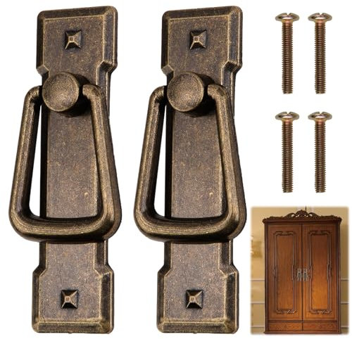 Times Mark 2Pcs Vintage Drop Handles Antique Drawer Vintage Handles Antique Bronze Door Ring Pull Kitchen Door Bin Cupboard Drop Ring Pulls Handle Fit for Cabinet Bedroom Wardrobe Drawer Cabinet