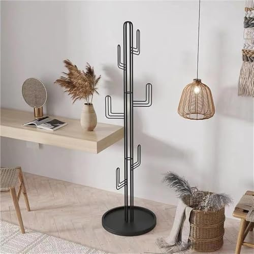 PVYGDXYI Appendiabiti in metallo a forma di cactus, autoportante, moderno, con base stabile e ganci per vestiti, cappelli, borse e ombrelli, appendiabiti per ingresso, camera da letto o ufficio (nero)