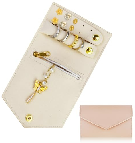 AdiStylinno Schmuckrollen für Reisen, klein, faltbar, PU-Leder, Reise-Schmuck-Organizer, tragbare Reise-Schmucktasche für Halsketten, Ringe, Ohrringe (Rosa)