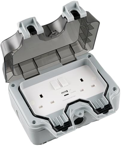 WK Electrical - Weatherproof Outdoor Double Switched Power Socket, IP66 Rated, 13 Amp, USB A+C (20W PD3.0)