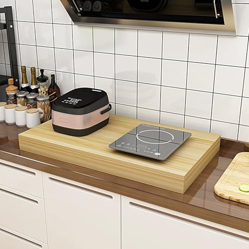 Protege Plaque de Cuisson, Couvre Plaque de Cuisson Gaz Entièrement Fermées, Protection Plaque Cuisson, Plateau de Service en Bois(Black)