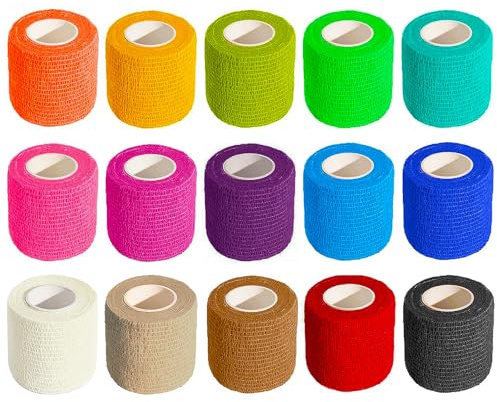 NELLHOMY 15 Rollen Selbstklebender Verband Bandage 5cm*4,5m Verband Selbstklebend,Elastischer Fixierbinde Haftbandage Kohäsive Bandage Elastische Binde für Sport Vet Wrap Pet für Katze,Hund,Pferd