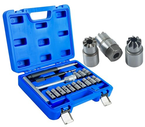 X-UP 17-TLG. Diesel Injektor Fräser Set – Diesel Injector Seat Cutter mit 13 Reibahlen, Führungspilot, T-Griff & Injektor Abzieher für Diesel Einspritzdüsen