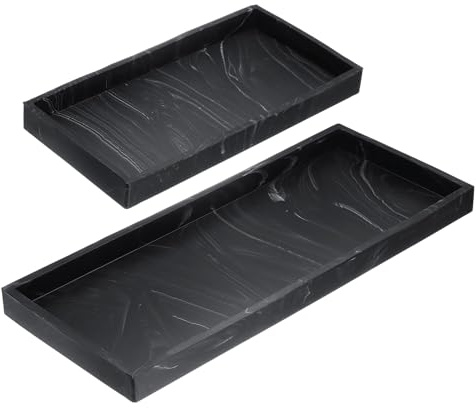 QUARKZMAN 2 Stück Badezimmer Ablage Tablett 7.9 & 11.8 Marmor Schwarz | Silikon Seifenspender Ablagen Splitterfeste Küchenspülen Organizer, Für Seifen Schlüssel Kerzen Schmuck