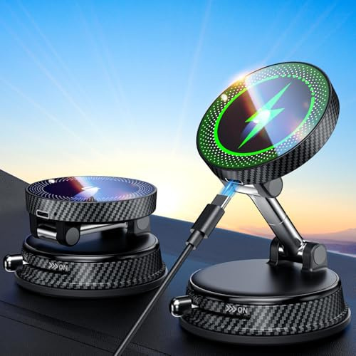 ALAFLY 15W Rápida Soporte Teléfono Coche Carga, [Todo Metal y Ventosa ] Soporte Movil Coche para Magsafe con 360° Rotación, Cargador Inalámbrico Coche Magnética para iPhone 17 Pro Max/16/15/14/13/12