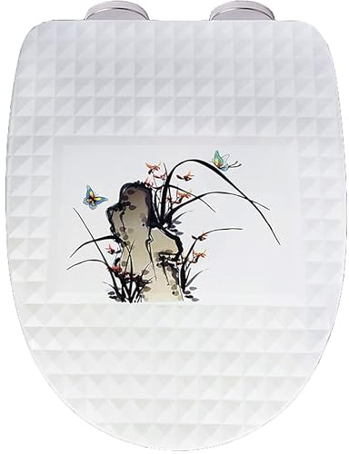 Tavoletta WC Allungato con Chiusura Ammortizzata, Copriwater con Design Tridimensionale e Stampa a Trasferimento Termico, Coperchio Water Sistema di Sgancio Rapido
