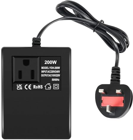 200W Step Down Power Voltage Converter Transformer (UK Plug) 220v/240v to 110v/120v, Intelligent Efficient Adapter Travel Power Adapter for WIFI, POS Machine, Power Bank