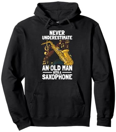 Old Man with a Saxophone Player Pullover Hoodie