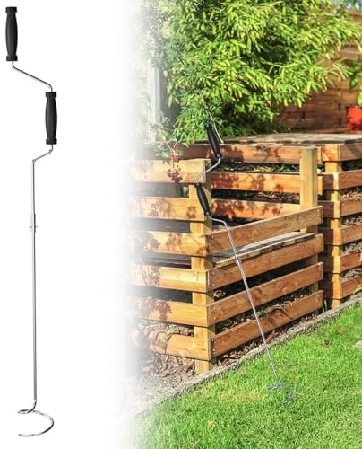 Aireador de compost, girador de manivela para contenedores de abono al aire libre y suelo de jardín, fácil montaje para una aireación eficaz