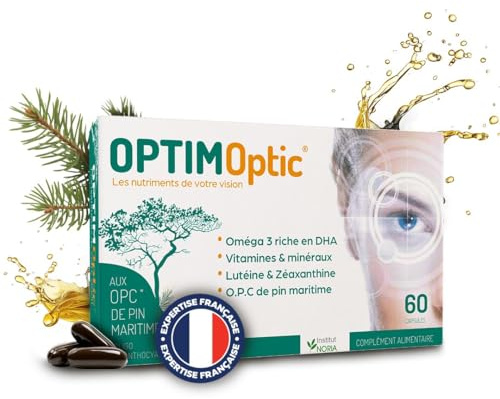 OptimOptic Vision Écrans & Lumière Bleue – Complément Alimentaire Yeux – Fatigue Visuelle, Confort Visuel, Vision – Oméga 3 DHA, Lutéine, Zéaxanthine – 60 Capsules