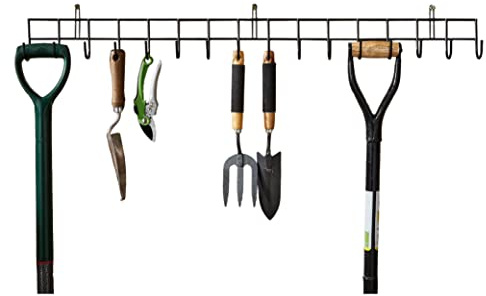 House of Home Garden Tool Rack – Heavy-Duty Metal Wall Mounted Storage Hooks for Shed, Garage & Workshop 11 Hook Two-Tier Tool Organiser for Spades, Rakes, Forks & Gardening Equipment 80×30.5×5.5cm