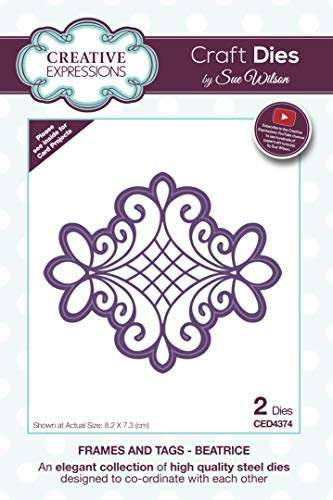 Sue Wilson Frames and Tags Collection-Beatrice-Cut Dies, Plata, 8.2 x 7.3 Troquel más grande
