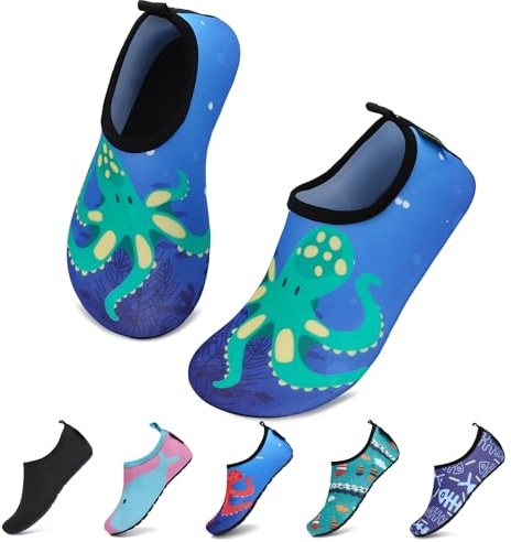 SAGUARO Enfant Chaussures Aquatiques Fille Garçon Chaussons de Plongée Chaussettes d'eau pour Sports Nautiques Piscine et Plage Natation Surf Voile Mer Rivière, Bleu, 22/23 EU