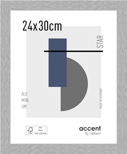 accent by nielsen Aluminium Bilderrahmen Star, 24 x 30 cm, Silber | Aluminium Rahmen im Hoch- & Querformat zum Aufhängen Silber gebürstet Echtglas
