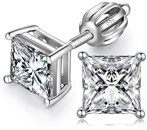 jiamiaoi 18K Weißegold plattiert Ohrstecker Silber 925 mit Schraube Ohrring Stecker, Nickelfrei Zirkonia Diamant Ohrstecker für Herren Damen 4mm-8mm