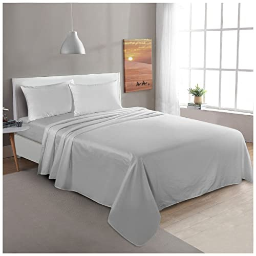 GC GAVENO CAVAILIA Flannelette Flat Sheet Double Grey Bedding Top Sheets | Breathable, Fade Resistant, Hypoallergenic Super Soft, Elasticated Corners Thermal Flannel Bed Sheet, 294 x 239 cm