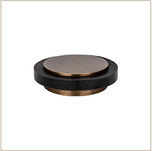 Självhäftande dörrstopp i mässing, läderfinish, svart gummi, höjd 12 mm, modern omgivning, vintage eller retro