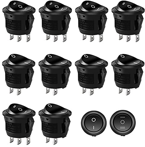 HONGECB Runde Kippschalter, Runde Schalter, Wippschalter, Für Elektronische Kraftfahrzeugen, Haushaltsgeräten, Motorrädern, Schiffen Usw, Ein/Aus Ac 6A/ 250V, 10A/125V, 10 Stück