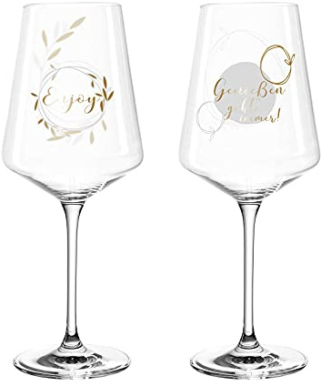 Leonardo Presente Wein-Gläser, 2er Set Enjoy, spülmaschinenfeste Wein-Kelche mit gezogenem Stiel, Rotwein-Glas Geschenk-Set, 560 ml, 029175