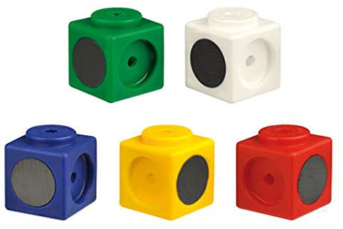 Wiemann Lehrmittel 20 magnetische Riesen-Steckwürfel für die Grundschule, Kantenlänge 3,4 cm (Bunt - 5 Farben)