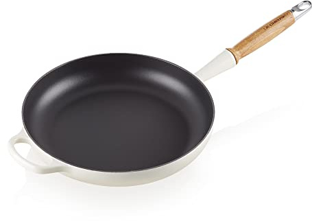 LE CREUSET Signature Cast Iron Frying Pan with Wooden Handle 28cm Meringue, 20258287160422