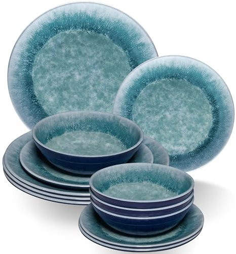 Melamin Camping Geschirr 12 Teile für 4 Personen, Spülmaschinenfest, Bruchsicher