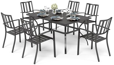 PHI VILLA Gartenmöbel Set 6 stühle mit Tisch Wetterfest Gartengarnitur Set 6 Personen mit Stapelbare Stühle Terrassenmöbel Set Outdoor Bistro Möbel Sets Metall