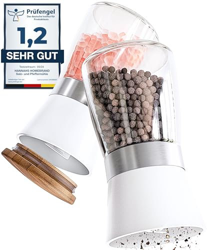 Hannah's Homebrand - Salzmühle für grobes Salz - Pfeffermühle Keramikmahlwerk ohne Inhalt (2er)
