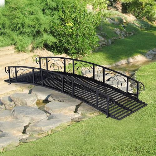 kinbor Garden Bridge – 8 FT Metal Garden Bridges for Outdoors, Arch Walkway with Side Rails, Outdoor Decorative Pond Bridge for Backyard, Creek, Lawn, Farm, Footbridge Garden Bridges Outdoor Decor