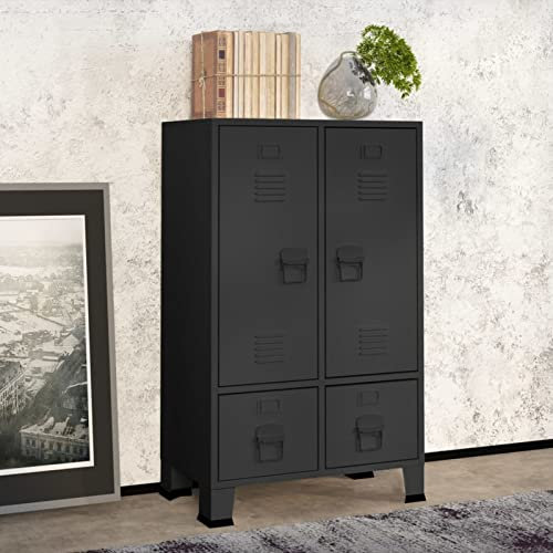 MOONAIRY Kleiderschrank, Schlafzimmerschrank, Kleiderschränke, Garderobenschrank, Ordnungssystem Kleiderschrank, Haushaltsschrank, Industrie-Stil Anthrazit 67x35x107 cm Stahl
