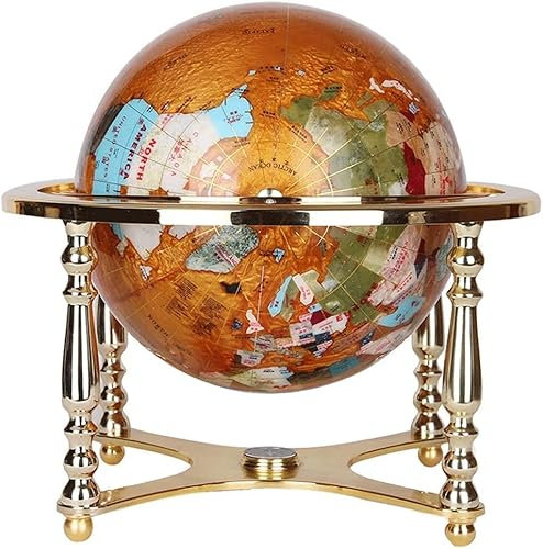 ABGRC Globus 21,6 hohe Edelsteinkugeln 33 cm/12,9 Zoll Durchmesser mit Vier goldenen Ständern und Kompass 720°-Rotation Lernkugeln der Erde Aktualisiert