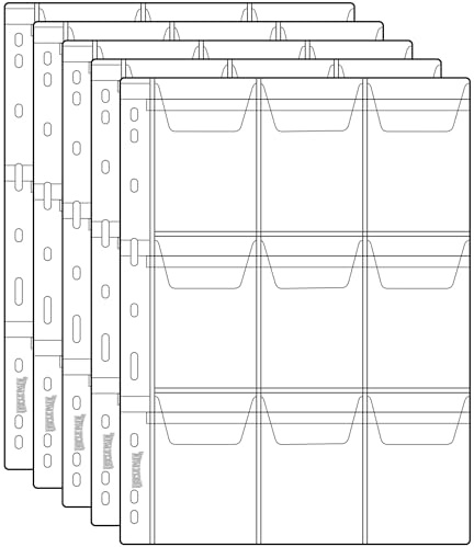 Uncle Paul Coin Collecting Sleeves 9 Pockets - 5 Sheets Standard 9-Hole Coin Storage Insert Pages CS03509