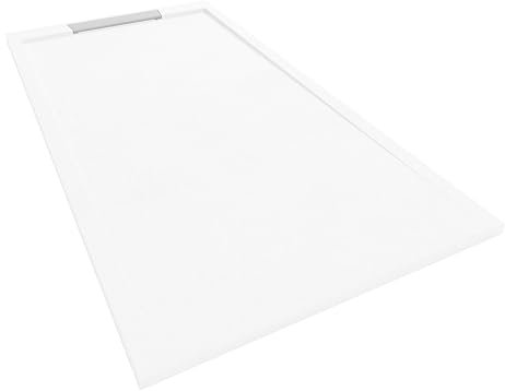 NEBADOON | Plato de Ducha de Modelo Palermo II – Plato Ducha Resina con Textura Pizarra - Antideslizante y Antibacteriano – Blanco (RAL 9003) 70x120 cm – Incluye Válvula Desagüe y Rejilla