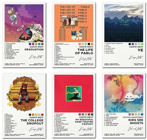 Ein Set mit 6 Leinwand-Postern, Kanye Poster, Abschluss-Poster, The Life Of Pablo Poster, The College Dropout-Poster, 6-teiliges Set, 20.3x30.5 cm Leinwanddrucke Ungerahmtes Set Von 6