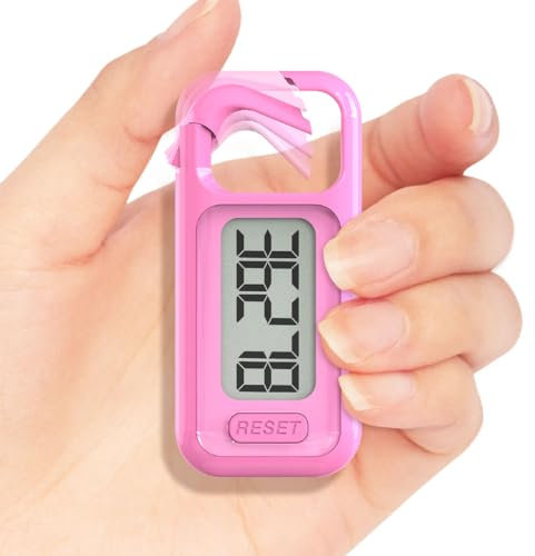 Simple Walking 3D Pedometer, Portable Carabiner Step Counter, Steps Tracker with Neck Lanyard for Seniors Men Women (PInk)