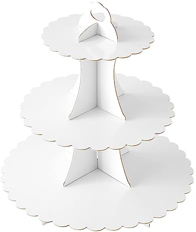 Soleebee Tortenständer aus Karton, 3 Etagen Cupcake Ständer Dessert Turm Halter Muffinständer Partyzubehör für Geburtstag Hochzeit Party Kuchen Torten Brötchen Etagere (1 Stück, Weiß)