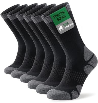 TANSTC Merino Wool Hiking Socks, Cushioned Walking Socks for Men Women | 50% Merino wool blend, temperature regulating, moisture wicking, breathable comfort, cushioned support, reinforced heel & toe