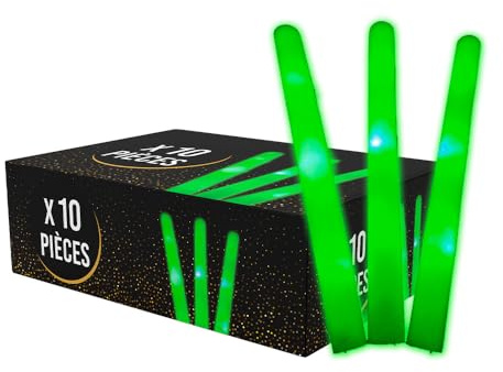Set di 10 bastoncini luminosi a LED di colore 40 cm – Baton da schiuma luminoso per matrimoni e feste con batterie incluse, 3 modalità di lampeggiamento, consegna 24/48 ore, colore: Verde