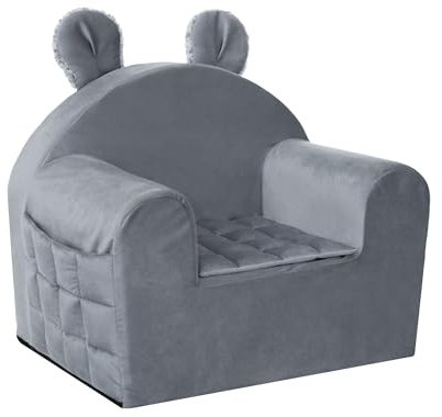 HOBBYGARDEN Kinder Sessel, Schlafplatz, Couch, Schlafsofa, Sessel, Sofa, Kindercouch, Kinderzimmer, Ausklappbar, Schaumstoff Möbel, 49x35x42 cm, Anthrazite