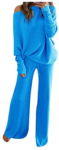 Kswlwccpp Strickanzug Damen, Elegant Kuschelig Langarm Outdoor Lounge Set Strickanzug Herbst Strick Warm Erwachsene Hausanzug Strickset Winter Zweiteiler Loungewear Jogginganzug