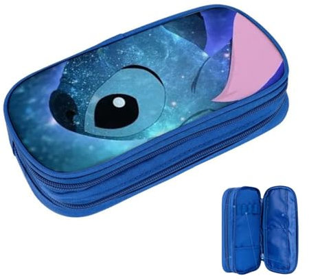 Exbrith Cartoon Federmäppchen, Stitch Mäppchen Aesthetic, Federmäppchen mit Zwei Fächern, Federmäppchen mit großem Fassungsvermögen, Schlampermäppchen for School & Office, Blue