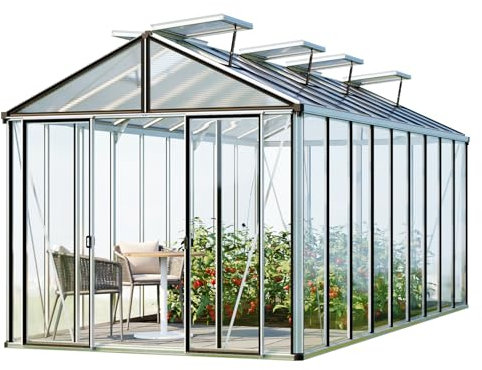 GFP Serre de Jardin Hera 9 Serre en Verre 263x575 cm | Structure en Aluminium Couleur Anthracite