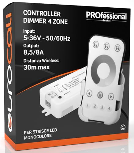 Controller Dimmer per Strisce LED con Telecomando - comandabile con pulsante cablato - Uscita Max 8A - 5V / 12V / 24V / 36V