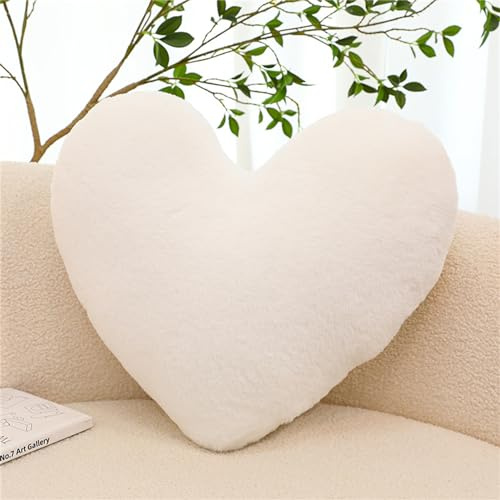 Herfair Herzkissen, Herz Kissen Kinderzimmer Decor Kuschelkissen Kinder Herzform Dekokissen Kopfkissen Kissen Zierkissen, Plüsch Kinderkissen für Kinderzimmer Sofa Dekoration (Weiß,50cm)