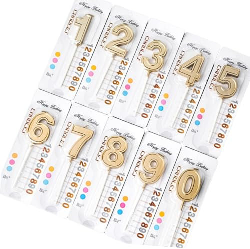 QHFlashbuy 10 Pièces Bougies Numéro,Bougie D'Anniversaire Numérotée,Or Nombre Bougie Convient pour Anniversaires, Anniversaires de Mariage, Cérémonies de Remise des Diplômes, Fête