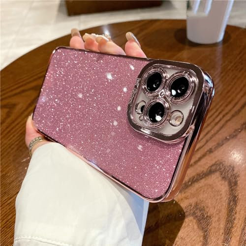 FORLUZ Custodia trasparente con glitter in silicone placcato di lusso per iPhone 15 14 11 12 13 Pro Max Mini XR X XS 6 7 8 Plus SE Cover antiurto, rosa, per iPhone 13 Pro