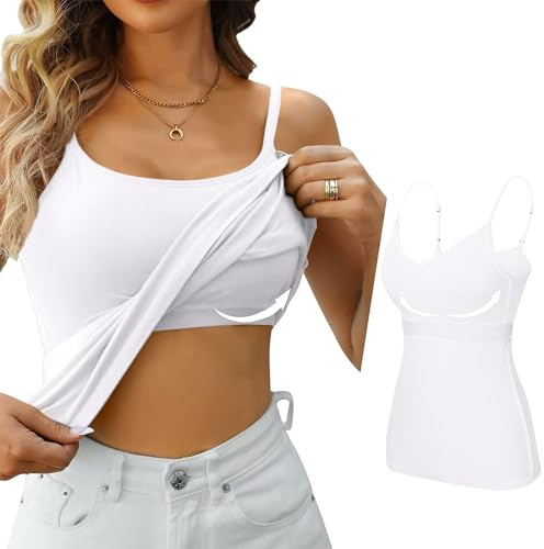 HUIFUAO Camisole Toppar för kvinnor Inbyggd BH-linne för kvinnor sommar bomull enkla sexiga underkläder linnen med inbyggd BH, Z04 Vit, 3XL