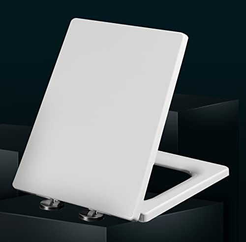 Quadratische Toilettensitze, weiß, mit Absenkautomatik, obere Befestigung, weicher Toilettensitz für die ganze Familie, antibakterieller WC-Sitz mit Deckel – obere Befestigung, verstellbare