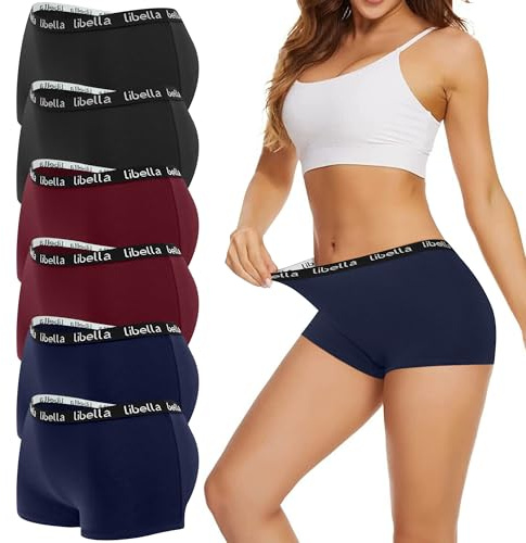 Uizuooy Boxershorts för damer i bomull, 6-pack, luftgenomsläppliga damtrosor, mjuka hipstertrosor med stretch, bekväma damunderkläder, flerpack , Flerfärgad 6, L